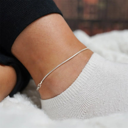 eManco Round Snake Chain Anklet For Women Stainless Steel Chain Anklet Summer Essential Jewelry Accessories