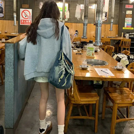 Brown Zip Up Hoodie Women  Autumn Lattice stitching Long Sleeve Casual Oversized Sweatshirt Solid Jacket Women Clothing