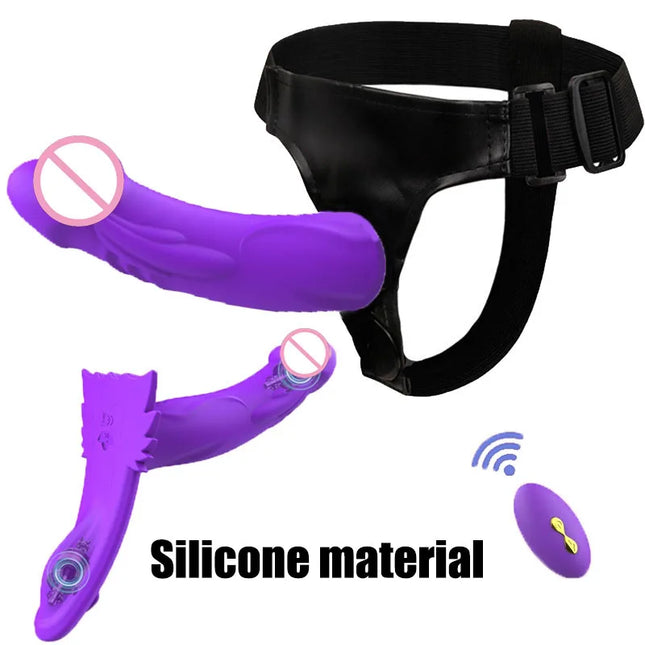 Vibrating Silicone Strap-On Dildo Harness with Remote Control, Adjustable Wearable Pegging Panties for Couples, Detachable Dual Stimu