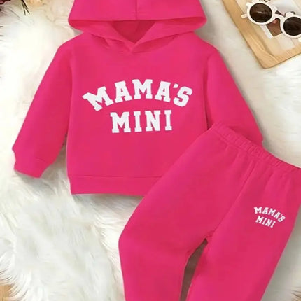 Newborn baby girl Autumn and Winter Edition Mom Little Baby Letter Printed Fleece hoodie and Pants Set