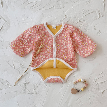 Autumn New Long Sleeved Cute Vibrant Floral Printed Newborn Baby Girl Clothes Toddler Polyester Bodysuit Romper