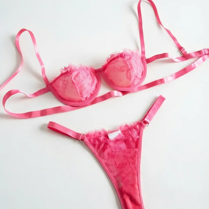 Red Floral Lace Garter Lingerie Set With Choker Women Intimates 2022 Underwire Bra And Thongs Ladies Underwear Set