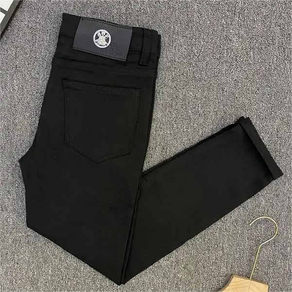 Classic White Cotton Solid Jeans Men's Slim-Fit Small Feet Casual Korean Trendy Versatile Black White Boyfriend Skinny Pants