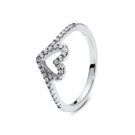 Original 925 Sterling Silver Ring Love Heart Pave CZ Crystal Stackable Rings For Women Wedding Engagement Birthday Gift Jewelry