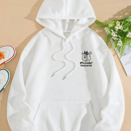 Cute Cat Cartoon Printed Sweatshirt Women Harajuku Casual Loose Hooded Fashion Soft Pocket Hoodies Autumn Warm Female Clothes