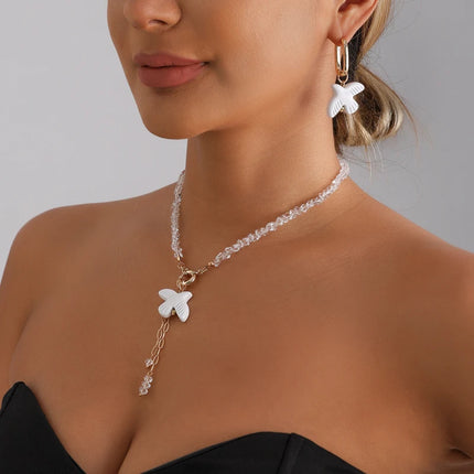 Peace Dove Drop Earrings Necklace Bracelet for Women Exquisite Bird Irregular Crystal Beaded Pendant Necklace Versatile Jewelry
