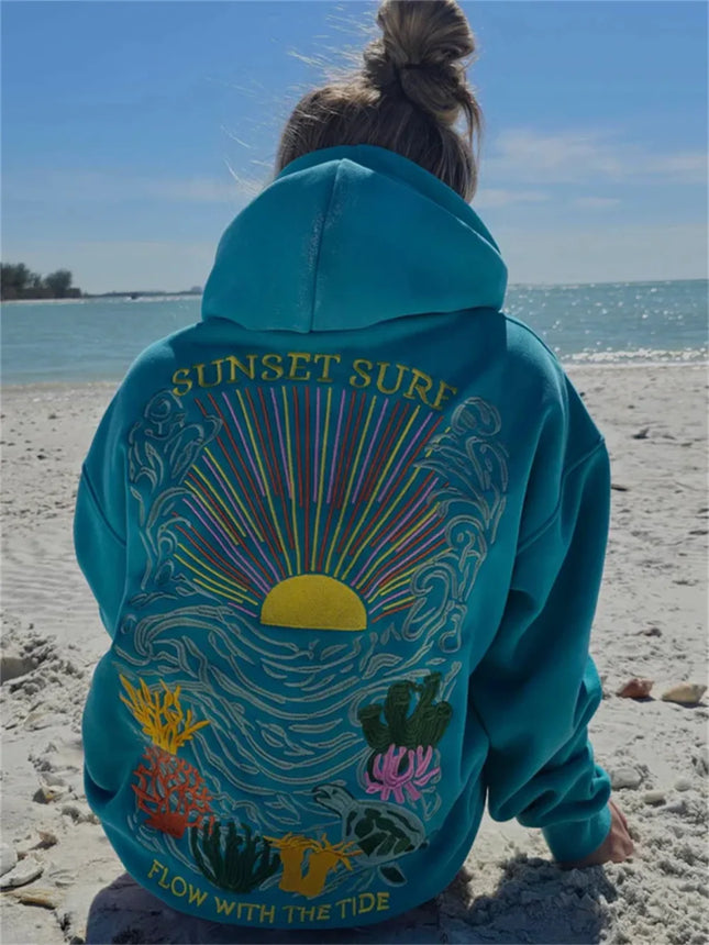2025 new style Sunflower on the sea embroidered hoodie sweatshirt for men and women embroidered sweatshirt