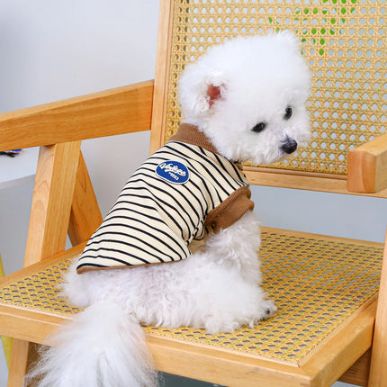 Vintage Small Vest Pet Clothes Dog Cat Anti-hair Loss Summer Sleeveless Coffee Striped Jumper