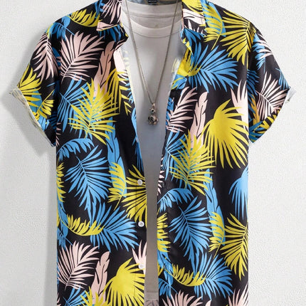Hawaiian Botanical Flower Print Men's and Women's Short Sleeve Lapel Seaside Button-Down Shirt Top Casual Fashionable Shirts