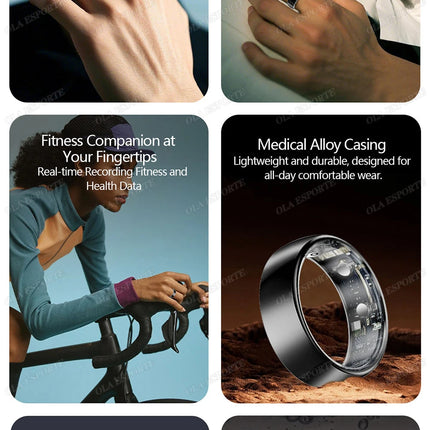 New ECG Smart Ring Heart Rate Blood Pressure Oxygen Body Temperature Sleep Monitoring Rings Waterproof Fitness Sports smartring