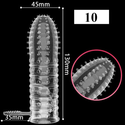 1PCS Transparent Penis Covers Extender Men's Crystal Wolf Tooth Condoms Finger Cock Ring Adult Sex Toys For Male Penis Sleeve