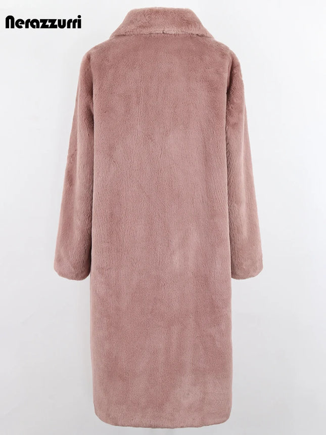 Nerazzurri Winter Clothes Women 2022 Long Thick Warm Soft Colored Fluffy Big Size Faux Rex Rabbit Fur Coat Women Lapel 4XL 5XL