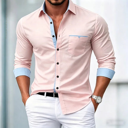 High Quality Men's Shirts, Contrasting Long Sleeved Shirts, Business Casual Shirts, Trendy Dating, Versatile Men's Clothing