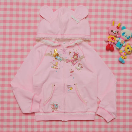 Pink Japanese Y2k Cute Hoodies Coat Women Autumn Kawaii Long Sleeves Cartoon Pattern Ear Anime Hoodie E-girls Sweet Sweatshirt