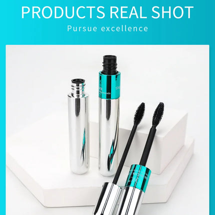 QIC Double Effect 4D Mascara Waterproof Long Curl Natural Thick Eyelash 2-in-1 Black Mascara with 2 Brush Heads