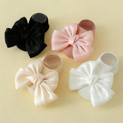 0-12 Months Cute Baby Girls Bow Socks, Newborn Baby Ankle Boat Socks Soft Fashion Non-Slip Infant Toddler Cute Gift Set 4 Pairs