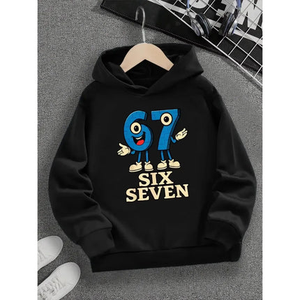 Spring kids Cyber Circuit Board Digital "67" Printed Dazzling Tech-Savvy Black Children's Hoodies Casual Boys Hooded Sweatshirt