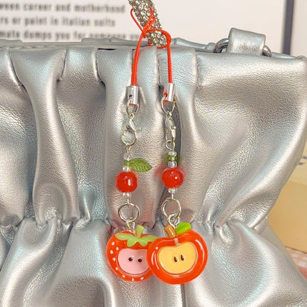 Red Green Apple Handmade Pendant Phone Chain Bead Hanging Ornament Camera Chain Cute Ins Girl Heart Key Chain Accessories