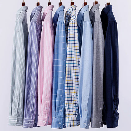 Plus Size 5XL 100% Cotton Oxford Long Sleeve Shirts for Men Slim Fit Formal Plain Shirt Striped Tops Office White Business Cloth