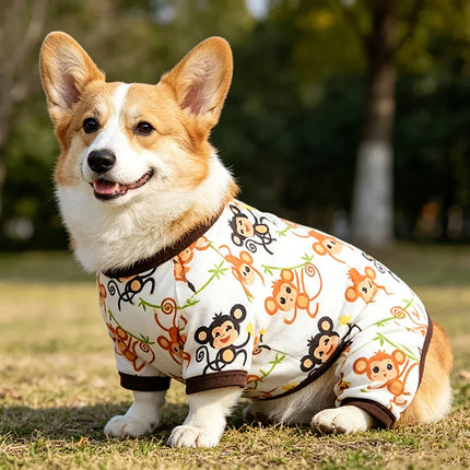 Summer Dog Vest Cute Cartoon Monkey Print Dog Pajamas Pet Clothes Legged Pajamas Soft Cotton Pet Jumpsuit for Small Medium Dog