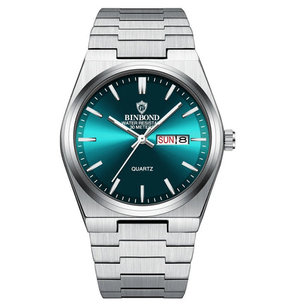 BINBOND 102 Couple Quartz Watch Men's Original Watch Waterproof Night Light Date Week Stainless Steel Men's and Women's Watch