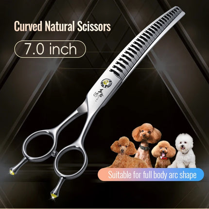 Fenice VG10 Steel 7Inch 3D Gradient Traceless Dog Grooming Straight/Curved Chunker Scissors Bearing Screws Pet Scissors 70% Rate