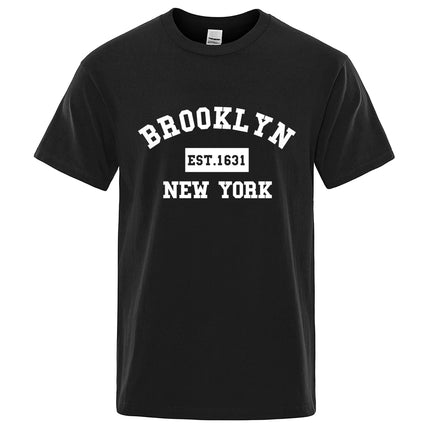 Brooklyn Est. 1631 New York Letter Print T-Shirt Man Casual Loose T-Shirts Summer Cotton Tops Fashion Breathable Tee Clothing