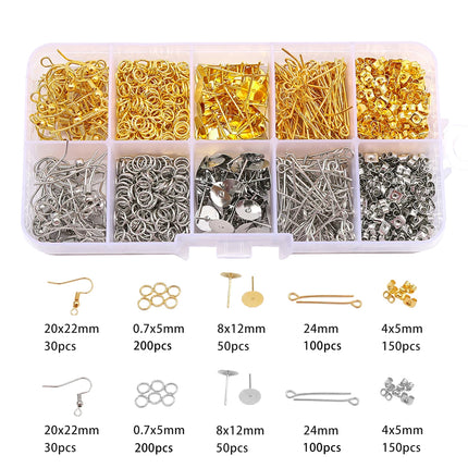 1060pcs DIY Jewelry Making Kit Earring Hooks Open Jump Rings Headpins Eye Pins Earring Backs Set with Organizer Box Accessories