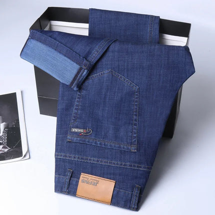 2026 New Ice Silk Thin Denim Jeans For Men Blue Straight Stretch Cotton Pants Business Casual Lightweight Trousers Spring Summer