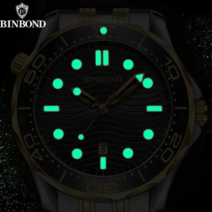 BINBOND Brand New Fashion Ultra-thin Sea Horse Series Men's Business Quartz Watches Waterproof Luminous Sports Casual Men's Watch