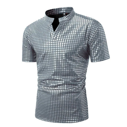 Summer New Men Stand Up Collar Polo Shirt Fashion Homme Daily Casual Lightweight Breathable Small Elastic Checkered Pullover