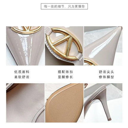 Women's pointed high-heeled sandals for women's summer 2025 new style pointed high-heeled shoes with metal buckle single shoes