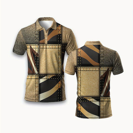 Men's Casual Short-Sleeved Polo Shirt with Retro Patchwork Pattern, Printed, Business Casual Style, Suitable for Playing Golf