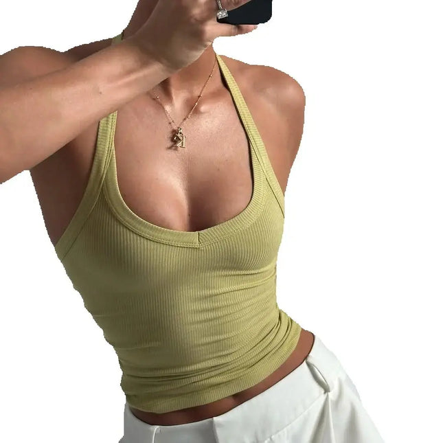 Summer New Style Halter Neck Camisole for Women, Sleeveless, Backless, Slim Fit, Suitable for Outerwear or Layering
