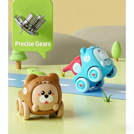 Baby Animal Small Car Toy with Recoil Mechanism Whistle Can Open The Lid To Release Small Items, Inertia Sliding Baby Puzzle Toy