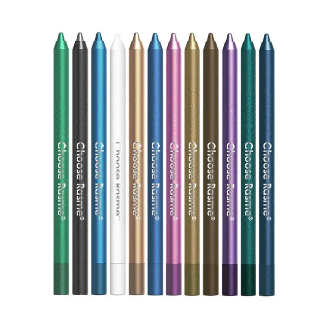 12 Colors Glitter Shimmer Eyeliner Pencil Set Long-Wearing Waterproof Smooth Application Blue Tone Pearlescent Eye Liner