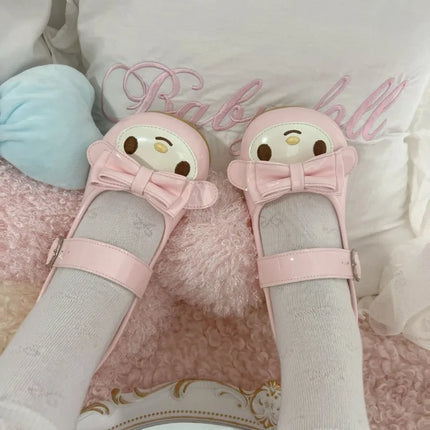 Sanrio Melody Lolita Princess Shoes Pink Kawaii Cartoon Anime Style Decoration Flat Shoes Girl Lolita Round Head Princess Shoes