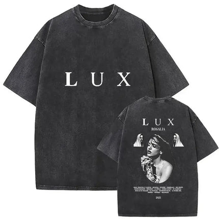 Harajuku Vintage Clothing  Vintage Washed Rosalia Lux Tour 2025 T Shirt Harajuku Aesthetic Oversized T-shirts Unisex