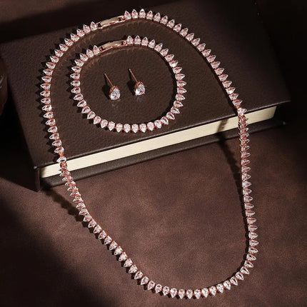 ZAKOL Luxury Water Drop Zirconia Jewelry Sets For Women Sparkling Necklace Earrings Bracelet Bridal Wedding Party Jewelry Sets