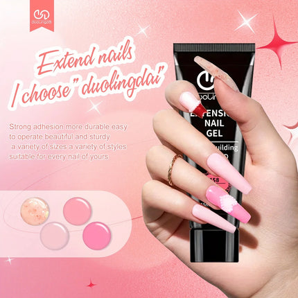 Poly Gel Nail Kit Starter with 4 Colors (Natural Clear + 3 Tones) - Quick Dry Nail Polish, / Curable DIY Gel Nail Polish for
