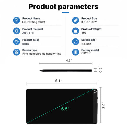 6.5" LCD Writing Tablet Full Screen Portable Digital Notepad, Lightweight Pocket Notebook, Ideal For Meeting Sketching Shopping