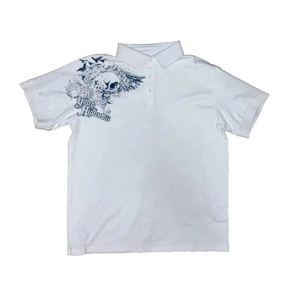 FRI(ENDS) BLOOD Y2K High Street Punk European and American Spring Summer New Men Retro POLO Shirt Cross Print Top Harajuku