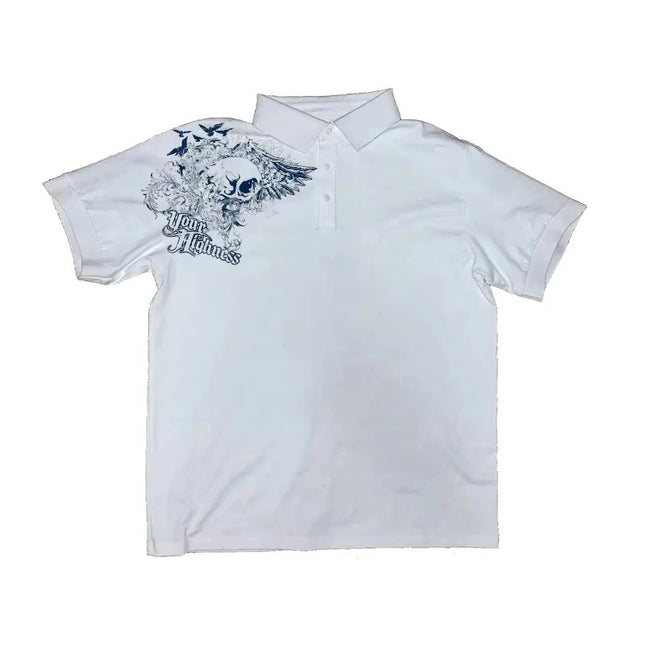 FRI(ENDS) BLOOD Y2K High Street Punk European and American Spring Summer New Men Retro POLO Shirt Cross Print Top Harajuku