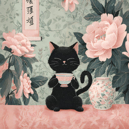 Japandi Black Cat Poster Minimalist Asian Cat Prints Canvas Painting Minimalist Japanese Wall Art Pictures Home Room Decoration