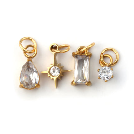 1 Set 304 Stainless Steel Cubic Zirconia Birthstone CharmsGold Plated Mini Pendants for DIY Necklace Jewelry 12x7mm - 9x3.5mm