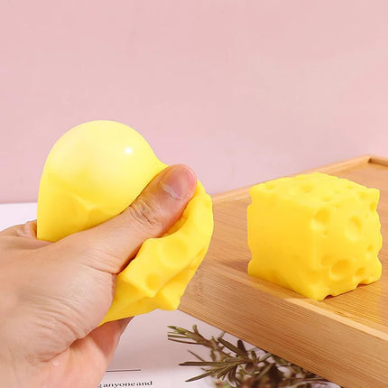 Cheese Novelty Squeeze Toy Soft Rubber Bouncing Sensory Fidget for Anxiety Relief Focus Training Relaxation Fun Cheese Shape