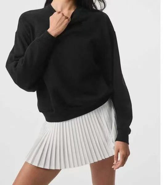 Women Oversized Crewneck Sweatshirt Classic Solid Color Loose Fit Long Sleeve Casual Sports Pullover Comfortable Basic Top Daily