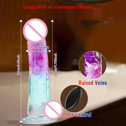 3 Sizes Realistic Jelly Dildo LED Big Dick Vibrator Anal Sex Toys Vibrating Soft G Spot Vaginal Stimulator for Women Gay Adult