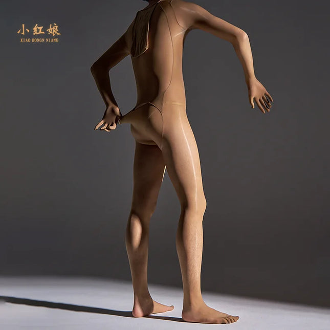 Ultra-thin Horse Oil Stockings Full Body Shiny Tight Bodysuit Anti-snag Pantyhose Sexy Backless Five-finger Black Stockings for