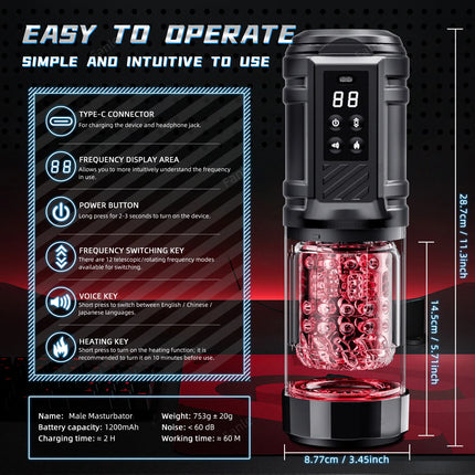APP LED Automatic Heating Male Masturbator Cup 12 Sucking Rotating Licking Thusting Pocket Pussy Stroker Blowjob Sex Toy For Men